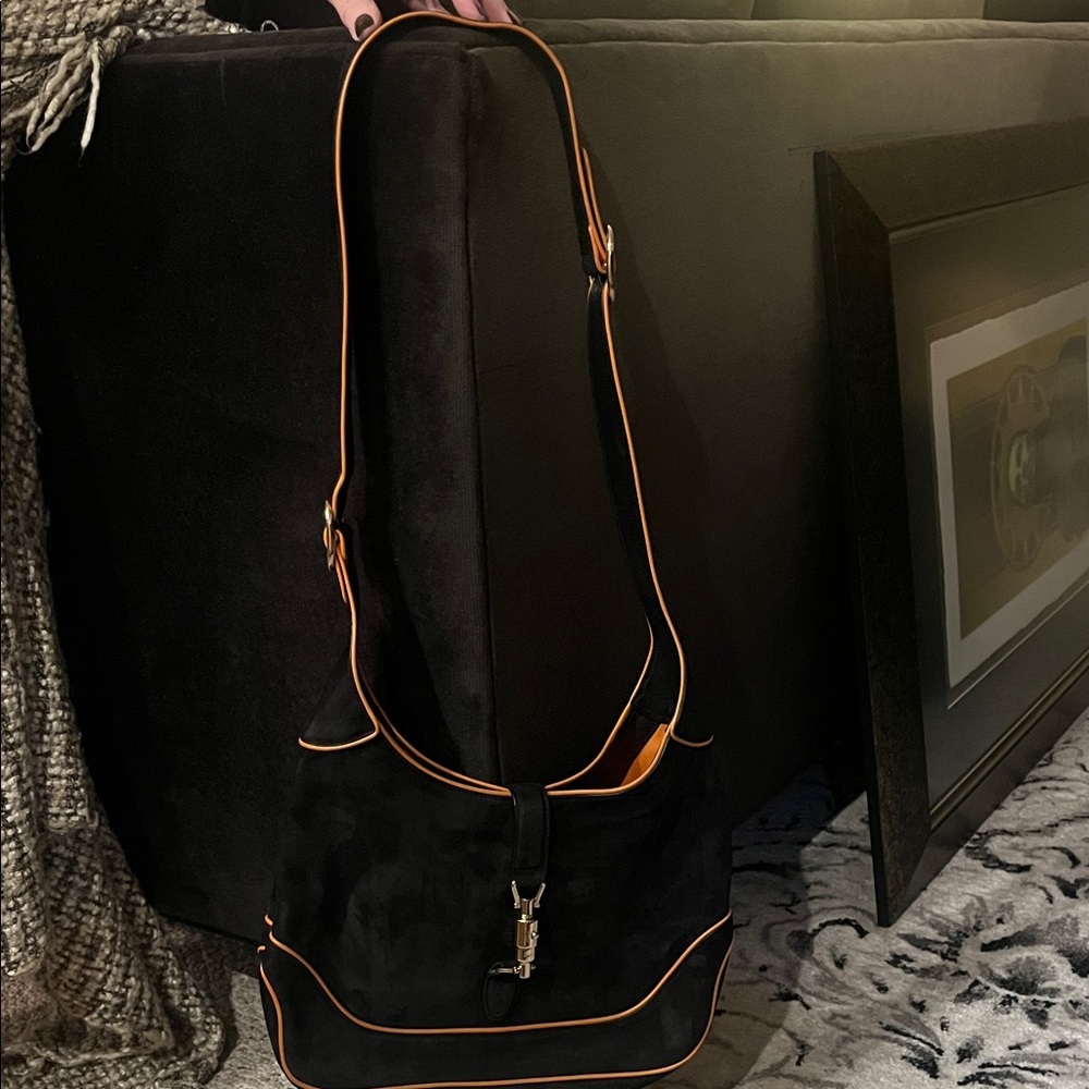 Authentic Gucci Jackie Black and orange suede  hobo bag